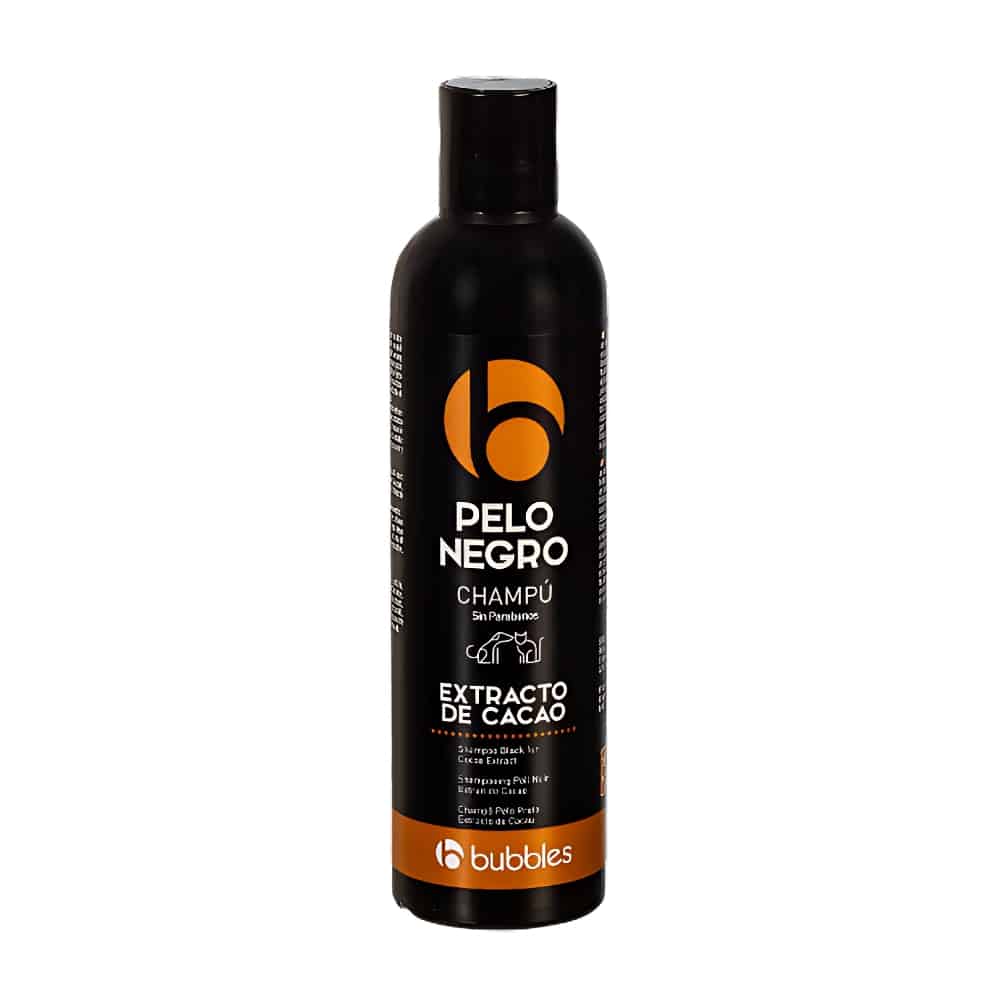 BUBBLES CHAMPU PELO NEGRO PERROS Y GATOS EXTRACTO DE CACAO 250 ml.
